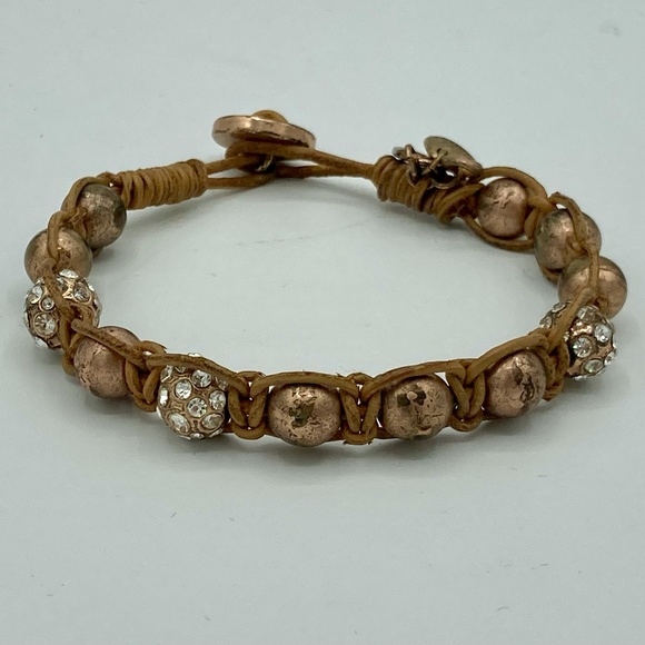Fossil Rose Gold Rhinestone Leather Bracelet - Picture 1 of 8